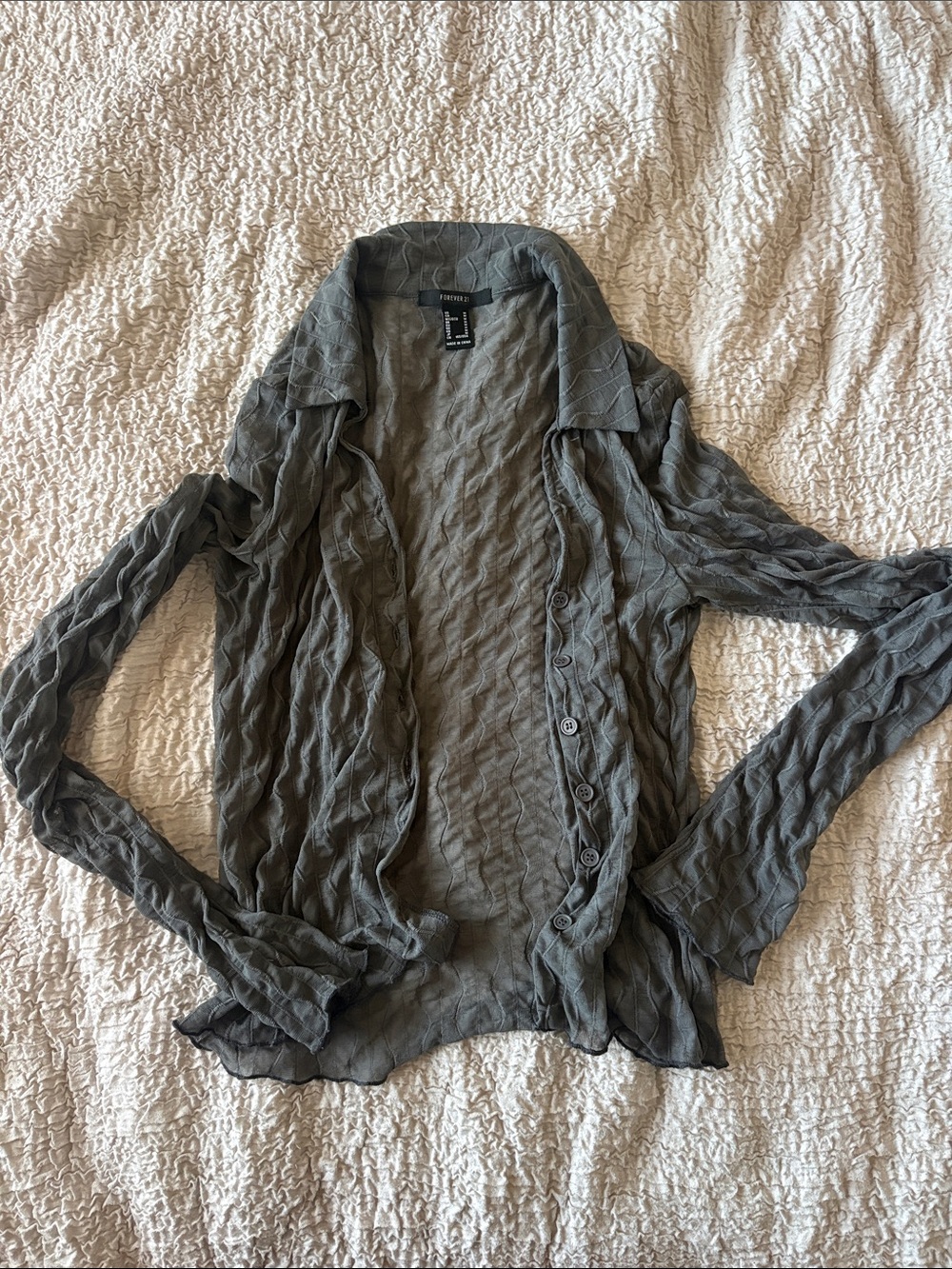 Forever 21 Gray Crinkled Button-Down Shirt